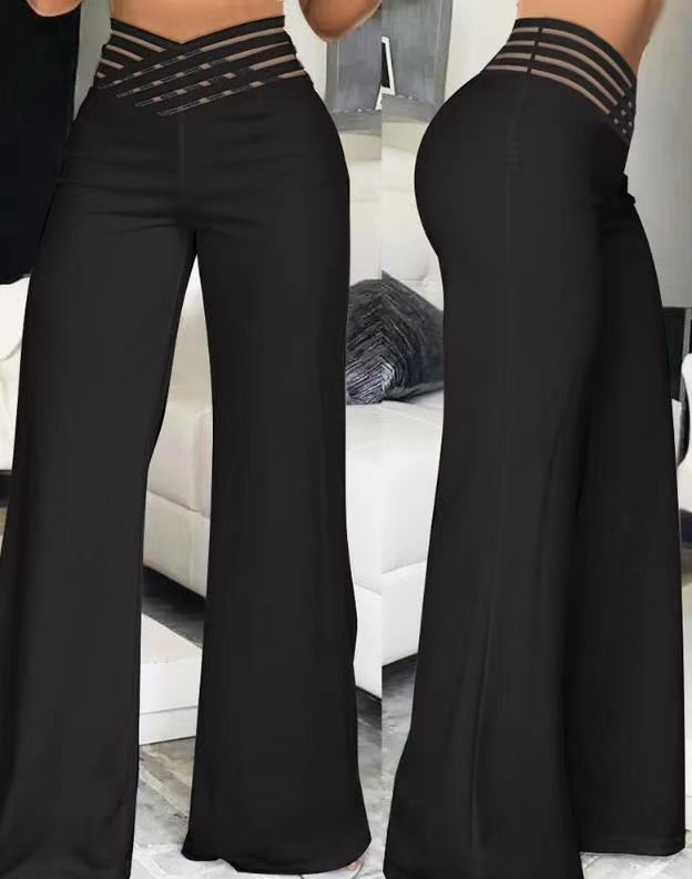Women’s High-Waist Wide-Leg Pants with Woven Waist Detail