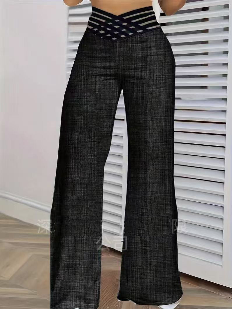 Women’s High-Waist Wide-Leg Pants with Woven Waist Detail