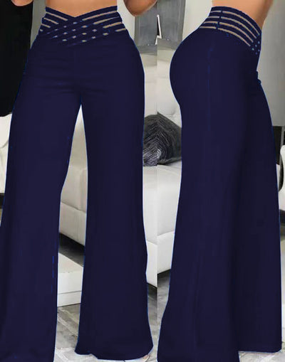 Women’s High-Waist Wide-Leg Pants with Woven Waist Detail