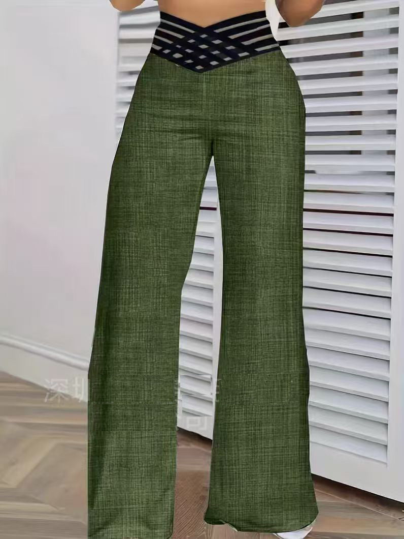 Women’s High-Waist Wide-Leg Pants with Woven Waist Detail