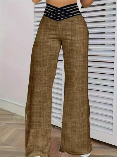 Women’s High-Waist Wide-Leg Pants with Woven Waist Detail