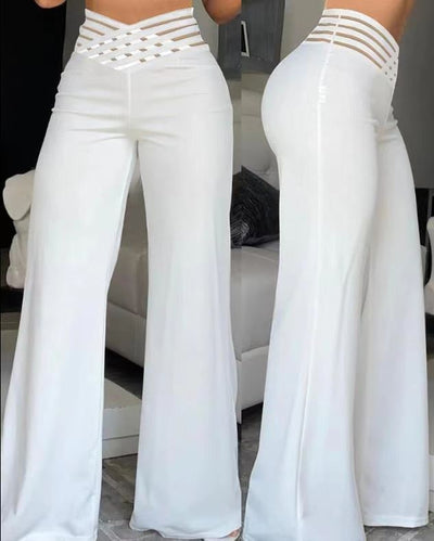 Women’s High-Waist Wide-Leg Pants with Woven Waist Detail