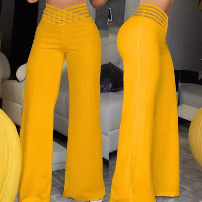 Women’s High-Waist Wide-Leg Pants with Woven Waist Detail